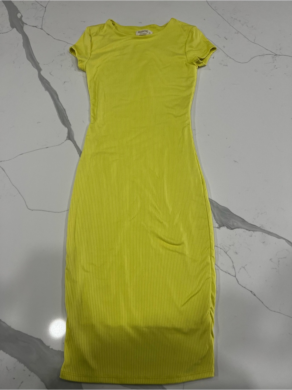 & Other Stories Neon Yellow Ribbed Short-Sleeve Midi Dress